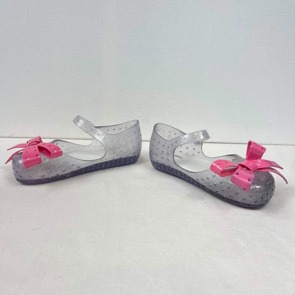 EUC Mini Melissa Ultragirl Bow Glitter Clear Pink Mary Jane Shoes Kids Sz 10 - Picture 3 of 15